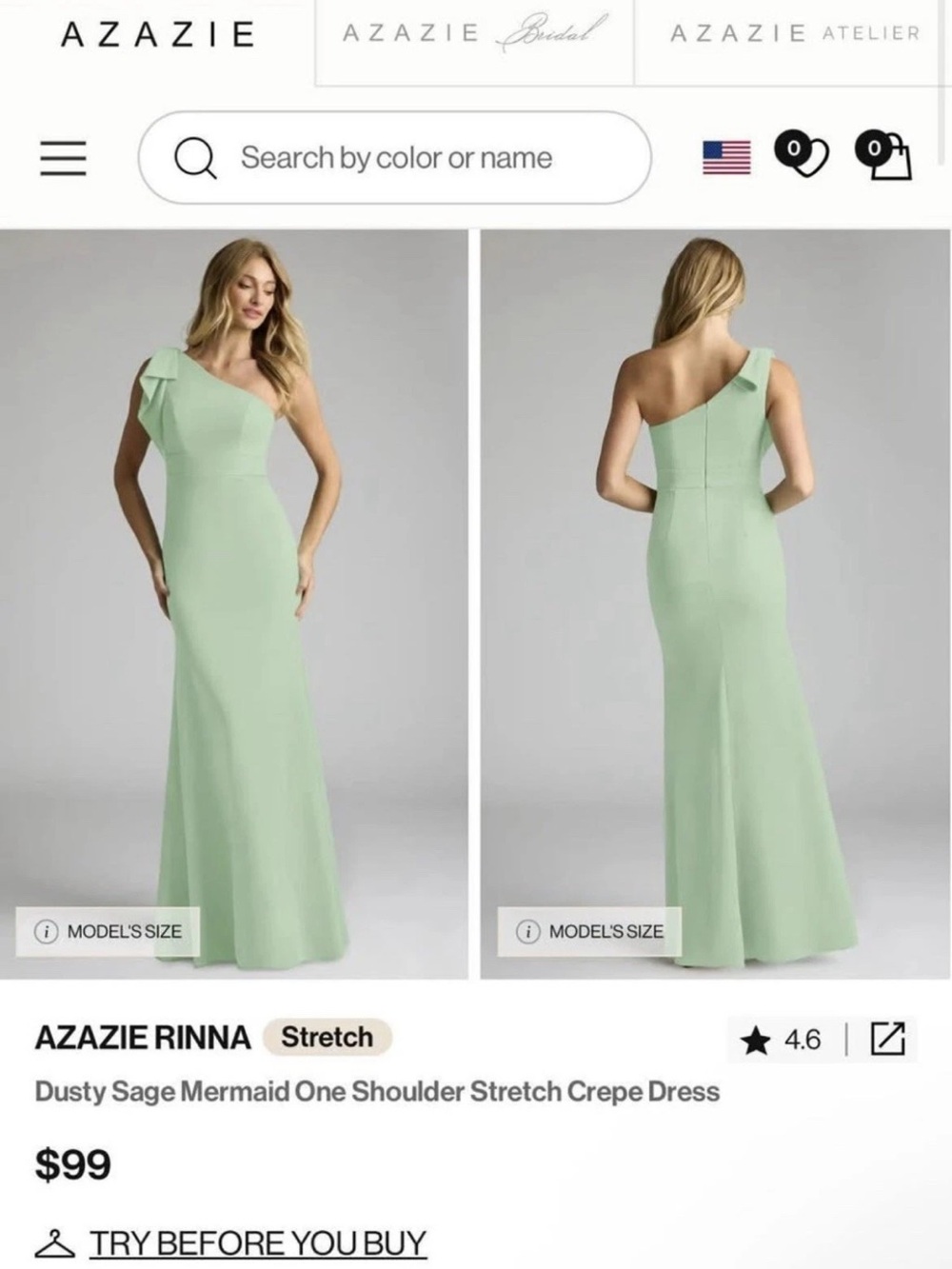 Azazie Dusty Sage One-Shoulder Mermaid Gown